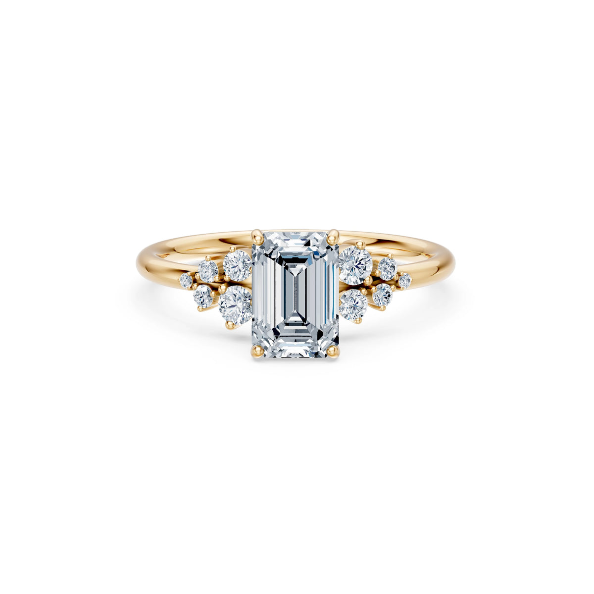 Inel de Logodnă din Aur cu Diamant Central Emerald și Diamante Laterale 1,75 CT