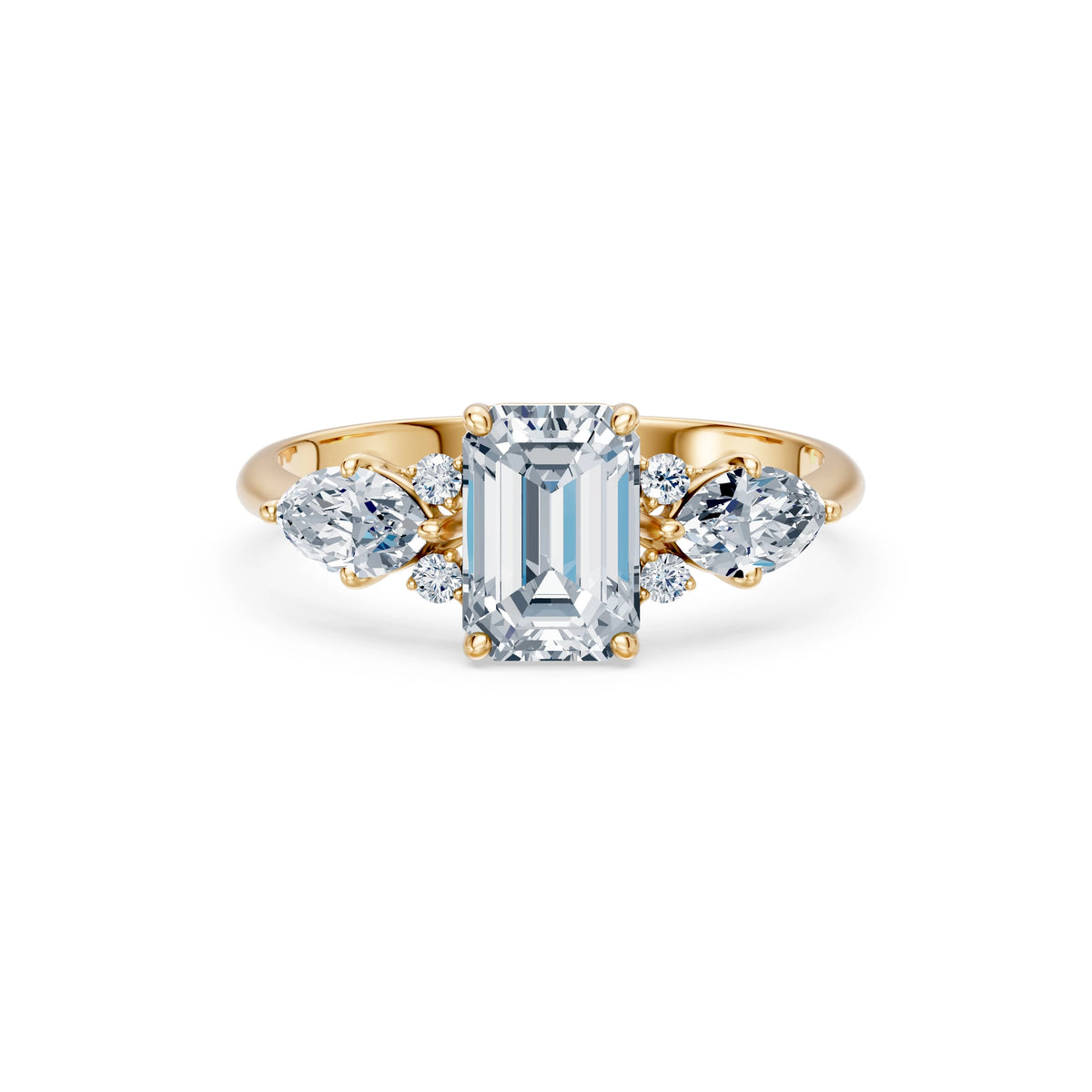 Inel de Logodnă din Aur cu Diamant Central Emerald și Diamante Laterale 2,17 CT