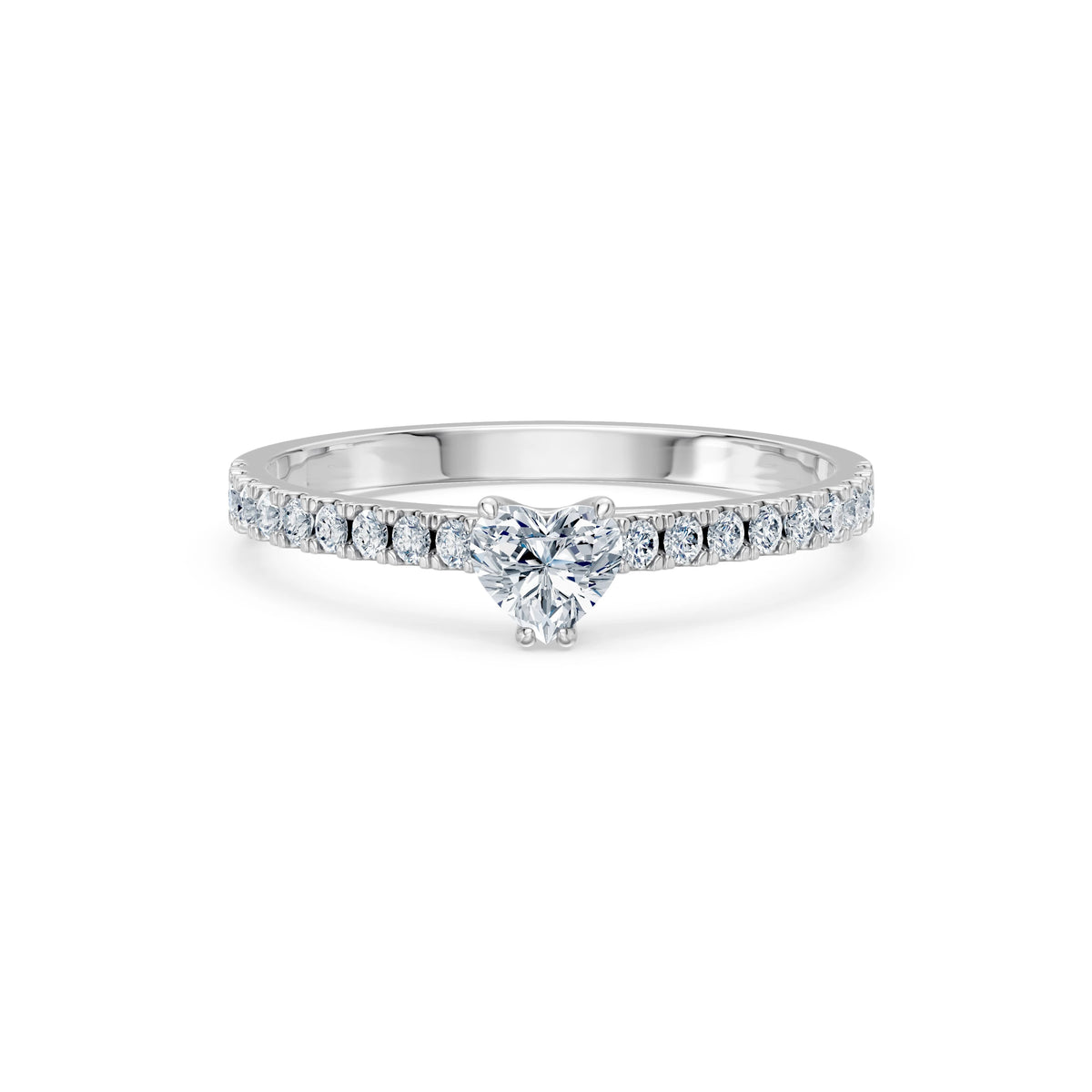 Inel de Logodnă din Aur cu Diamant Central Inimă și Diamante Laterale 0,53 CT