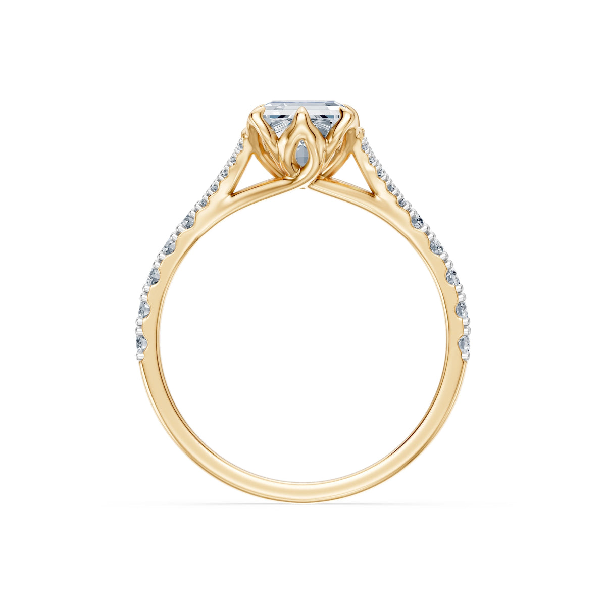 Inel de Logodnă din Aur cu Diamant Central Emerald și Diamante Laterale 2,37 CT