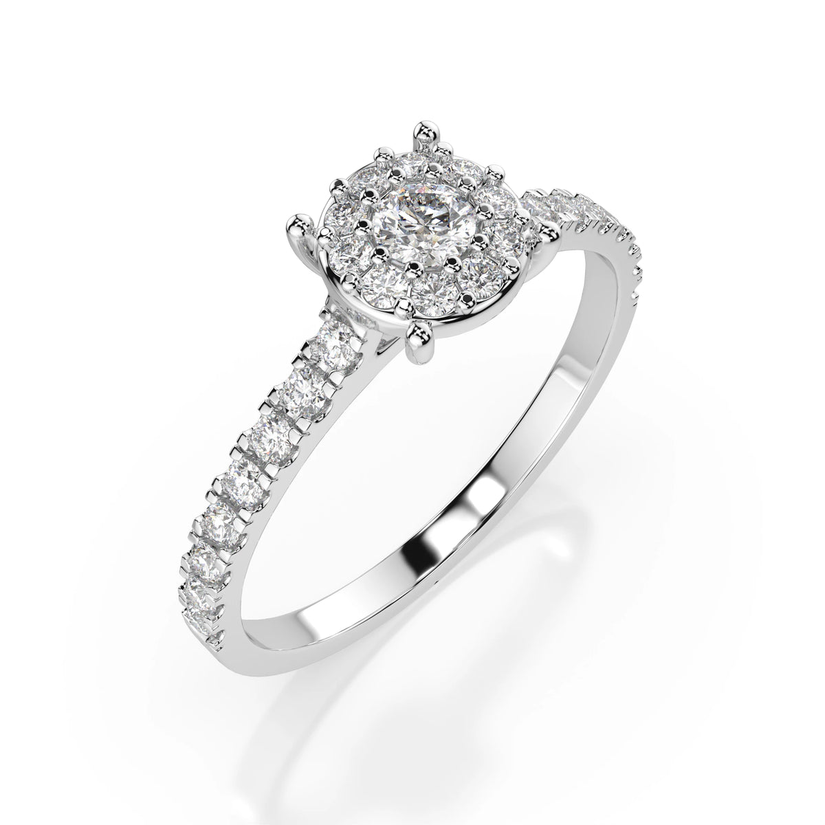 Inel de Logodnă din Aur cu Diamant Central Rotund Briliant și Diamante Laterale 0,42 CT