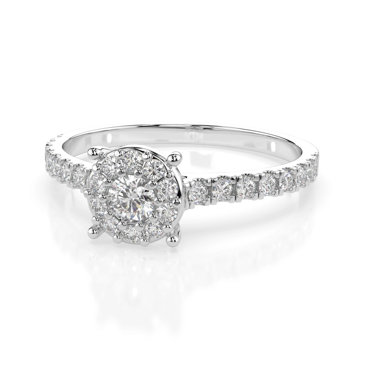 Inel de Logodnă din Aur cu Diamant Central Rotund Briliant și Diamante Laterale 0,42 CT