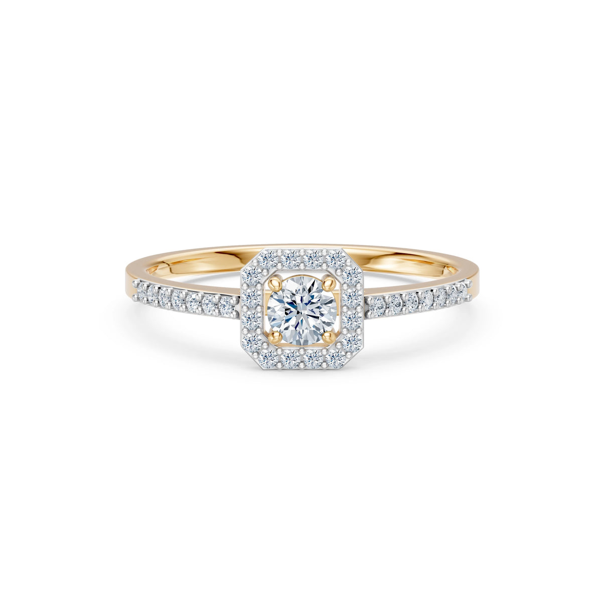 Inel de Logodnă din Aur cu Diamant Central Rotund Briliant și Diamante Laterale 0,38 CT