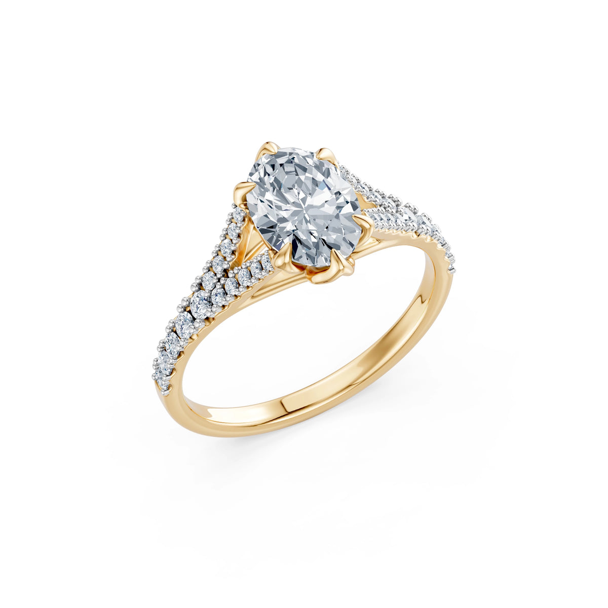 Inel de Logodnă din Aur cu Diamant Central Oval și Diamante Laterale 1,81 CT
