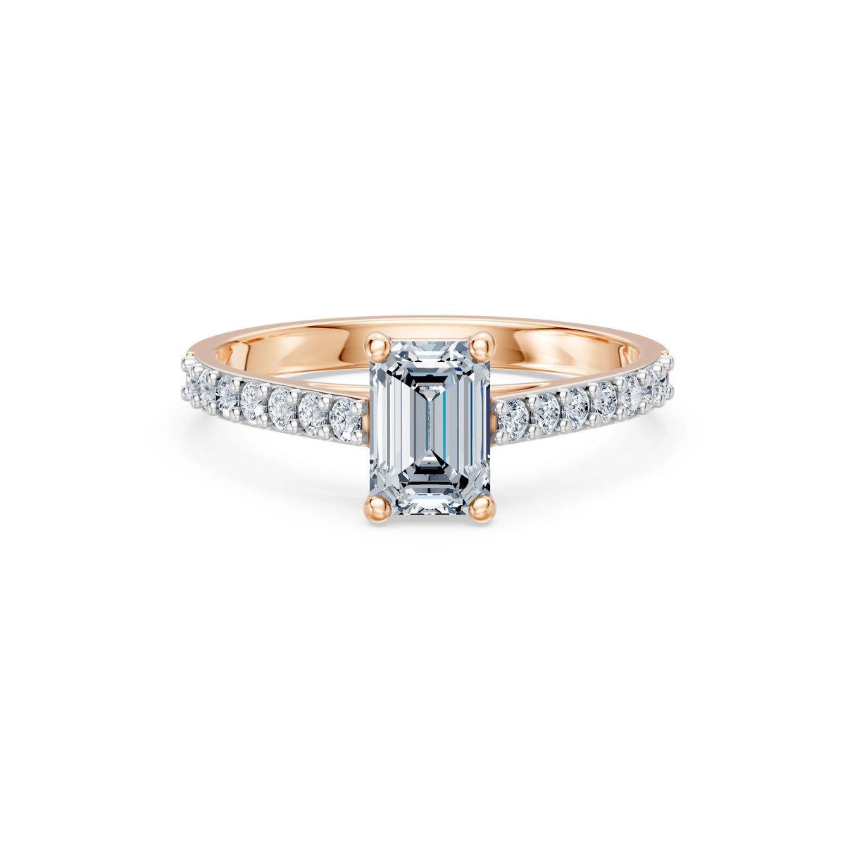 Inel de Logodnă din Aur cu Diamant Central Emerald și Diamante Laterale 1,28 CT