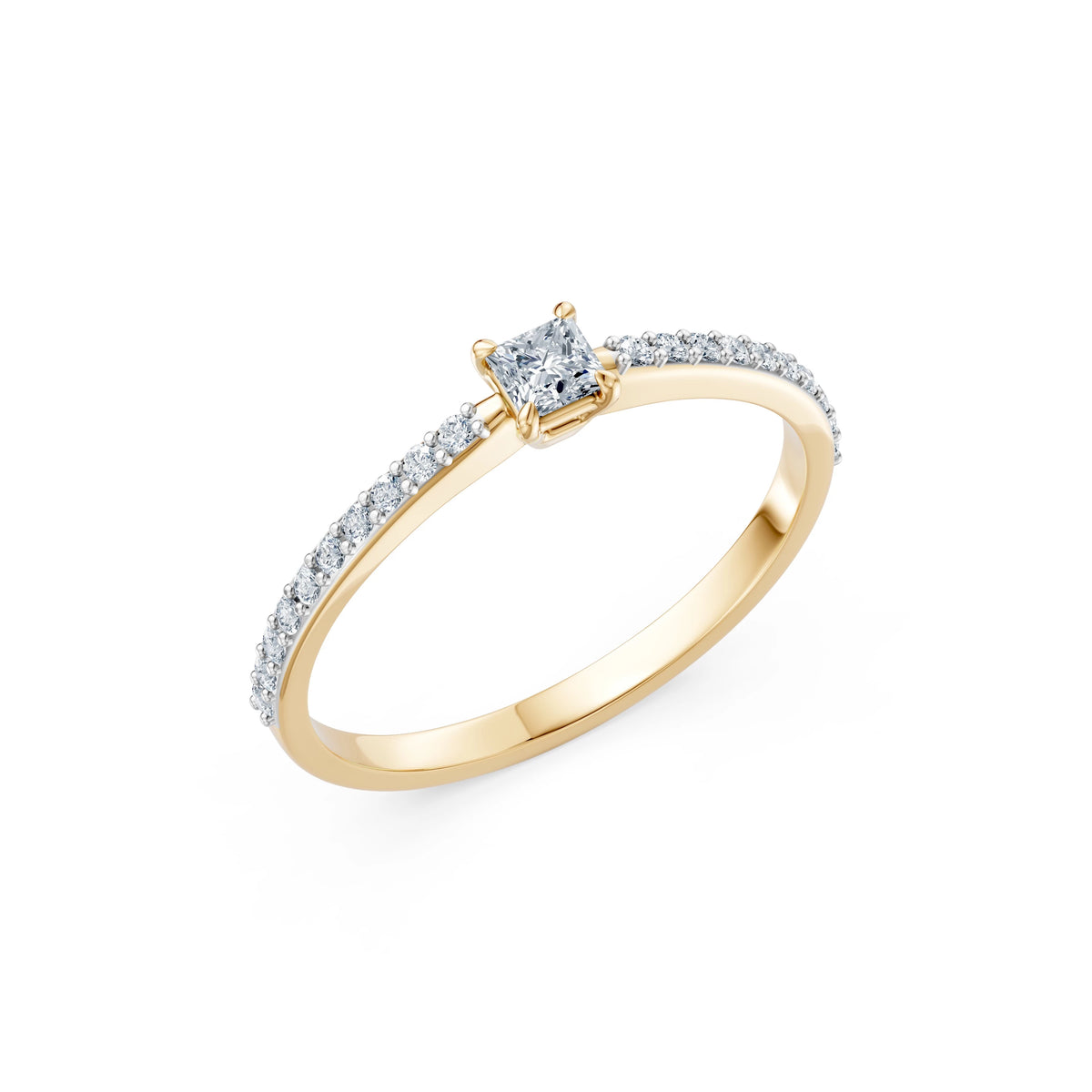 Inel de Logodnă Solitaire din Aur, Diamant Princess 0,17 CT