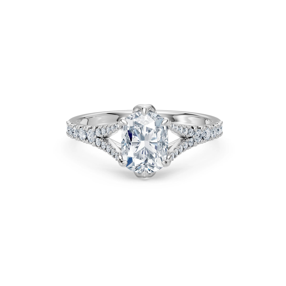 Inel de Logodnă din Aur cu Diamant Central Cushion și Diamante Laterale 1,81 CT