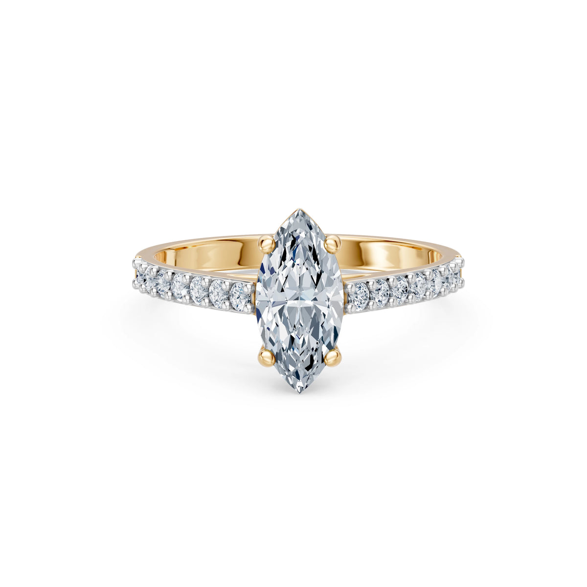 Inel de Logodnă din Aur cu Diamant Central Marquise și Diamante Laterale 1,28 CT
