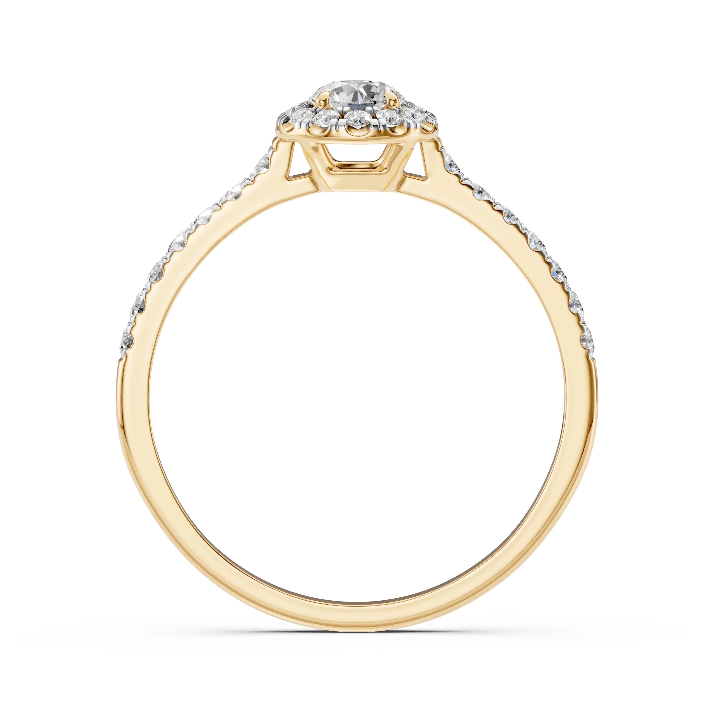 Inel de Logodnă din Aur cu Diamant Central și Diamante Laterale Rotunde 0.45 CT
