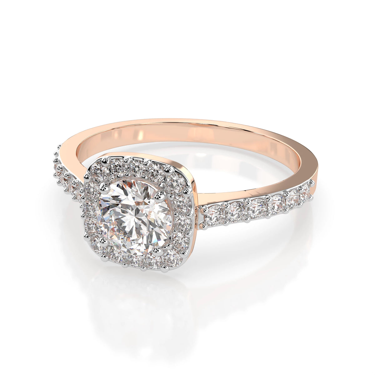 Inel de Logodnă din Aur cu Diamant Central Rotund Briliant și Diamante Laterale 0,57 CT