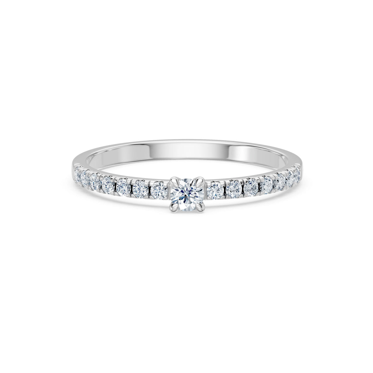 Inel de Logodnă din Aur cu Diamant Central Rotund Briliant și Diamante Laterale 0,30 CT