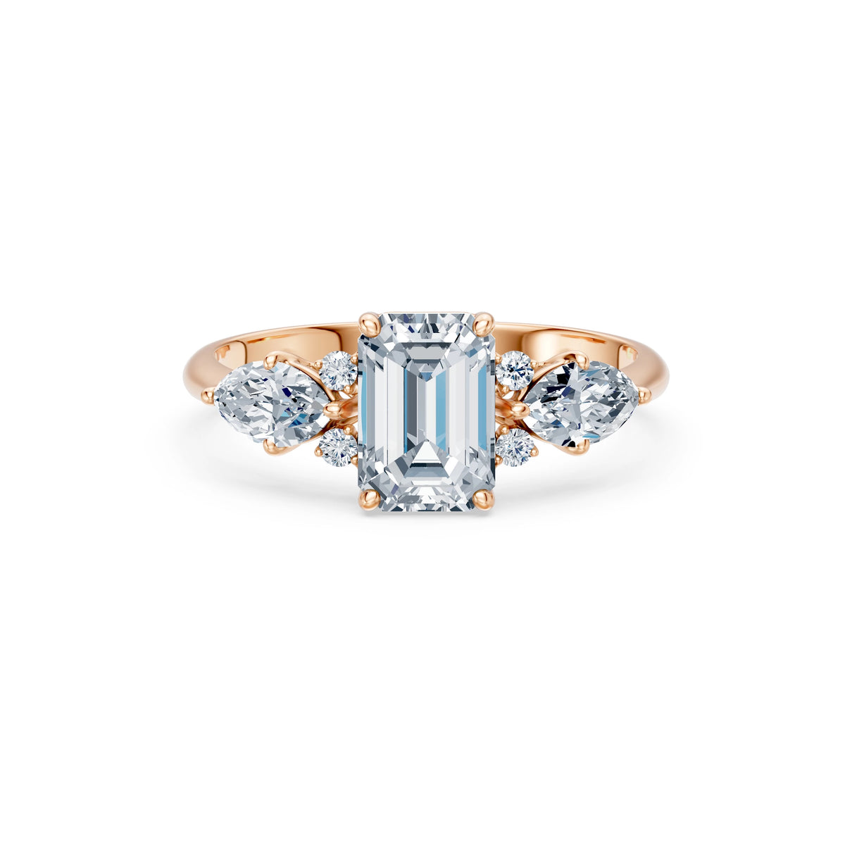 Inel de Logodnă din Aur cu Diamant Central Emerald și Diamante Laterale 2,17 CT