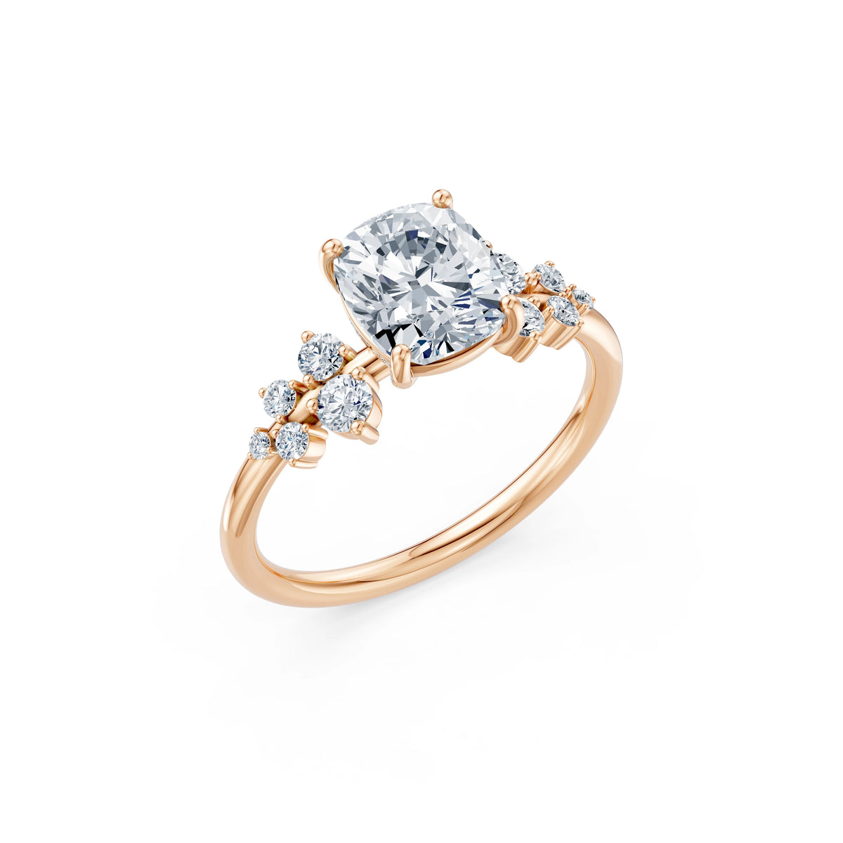 Inel de Logodnă din Aur cu Diamant Central Cushion și Diamante Laterale 2,36 CT