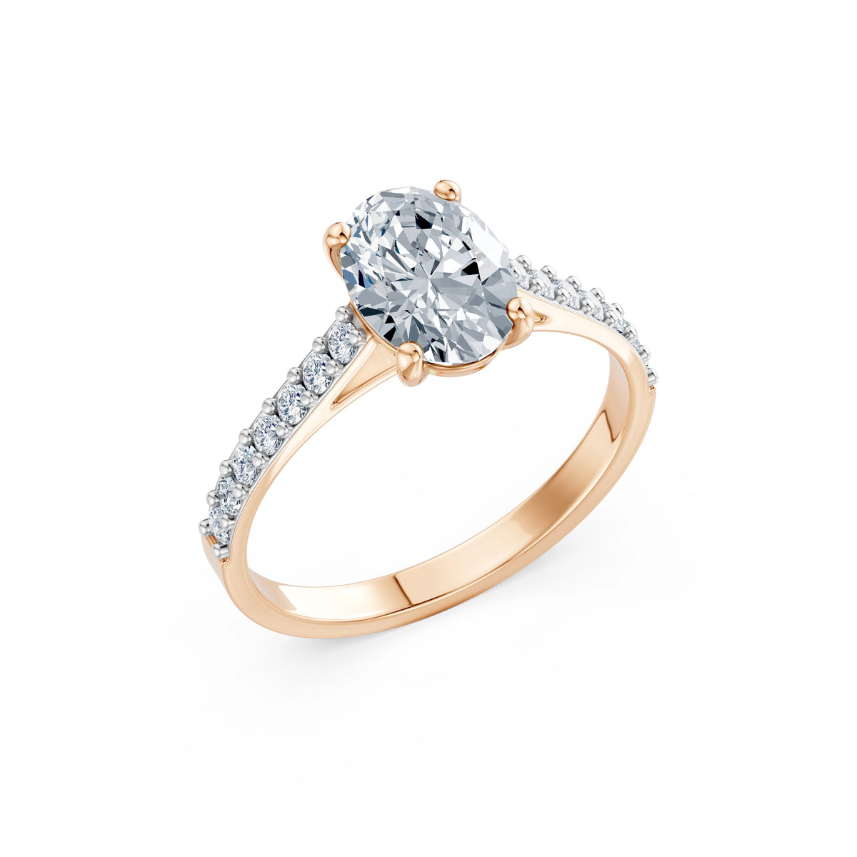 Inel de Logodnă din Aur cu Diamant Central Oval și Diamante Laterale 1,78 CT