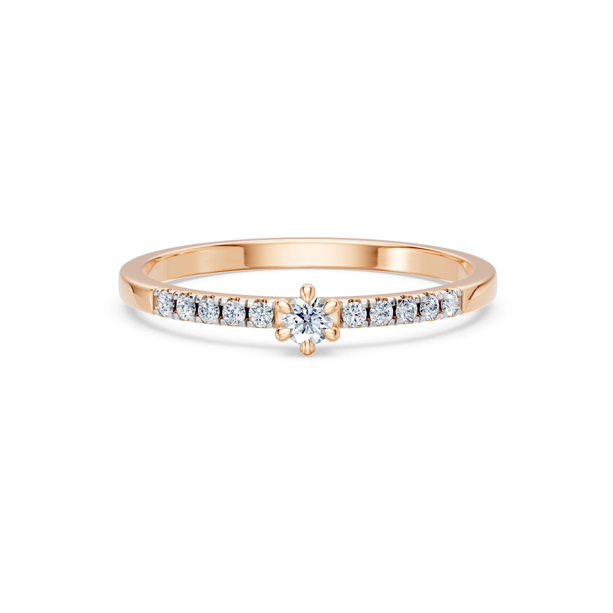 Inel de Logodnă din Aur cu Diamant Central Rotund Briliant și Diamante Laterale 0,17 CT