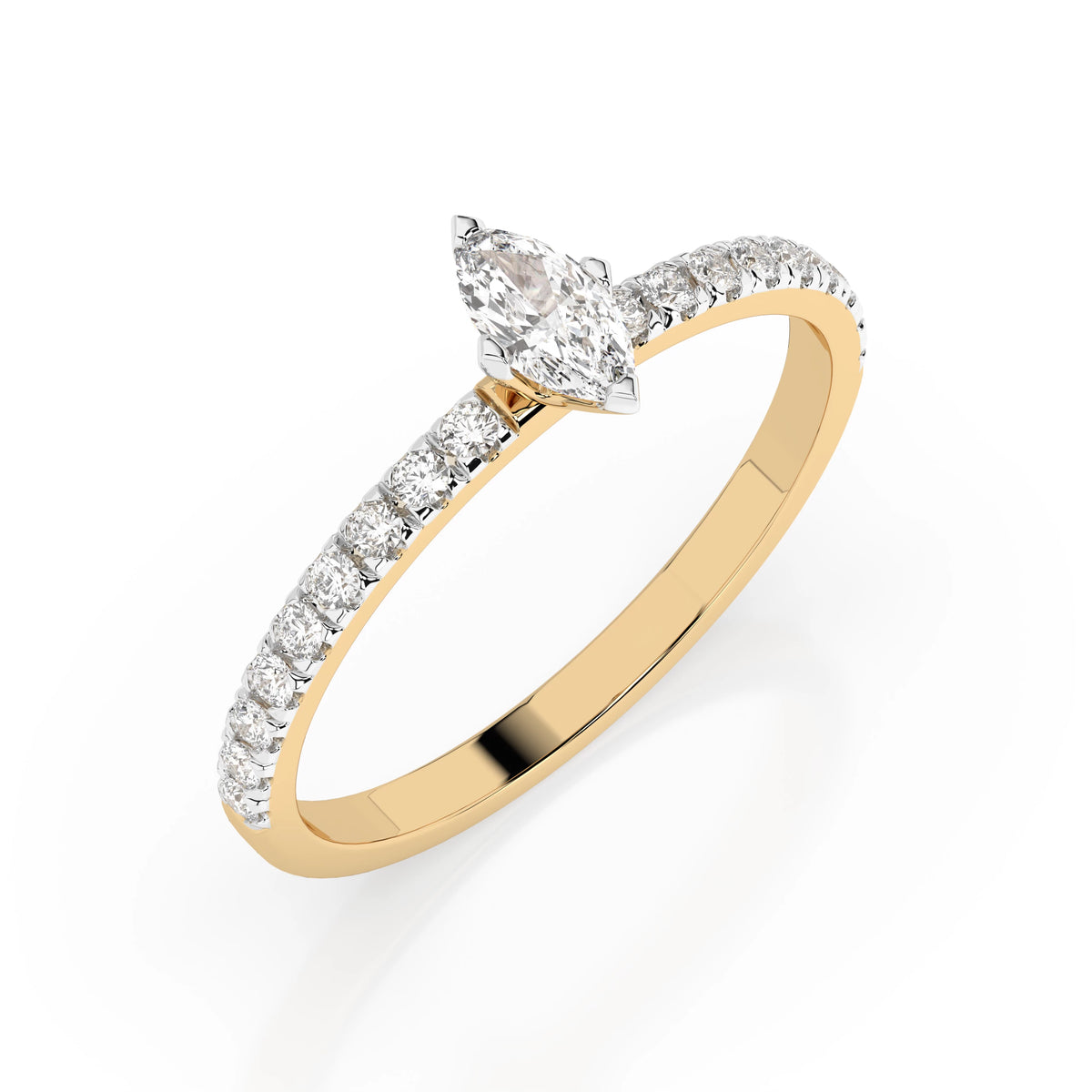 Inel de Logodnă din Aur cu Diamant Central Marquise și Diamante Laterale 0,33 CT