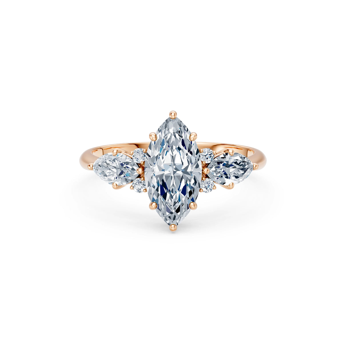 Inel de Logodnă din Aur cu Diamant Central Marquise și Diamante Laterale 2,17 CT