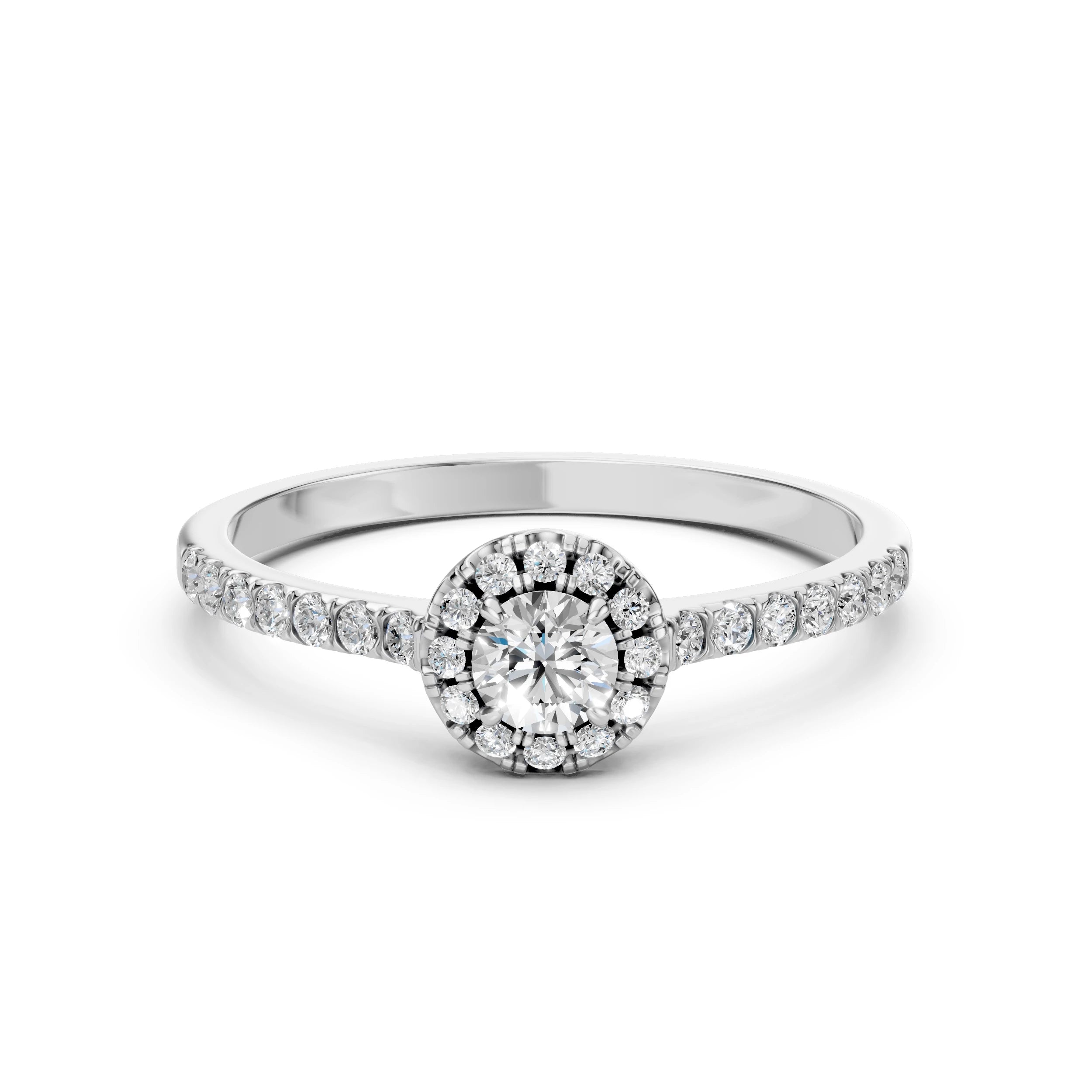 Inel de Logodnă din Aur cu Diamant Central și Diamante Laterale Rotunde 0.45 CT