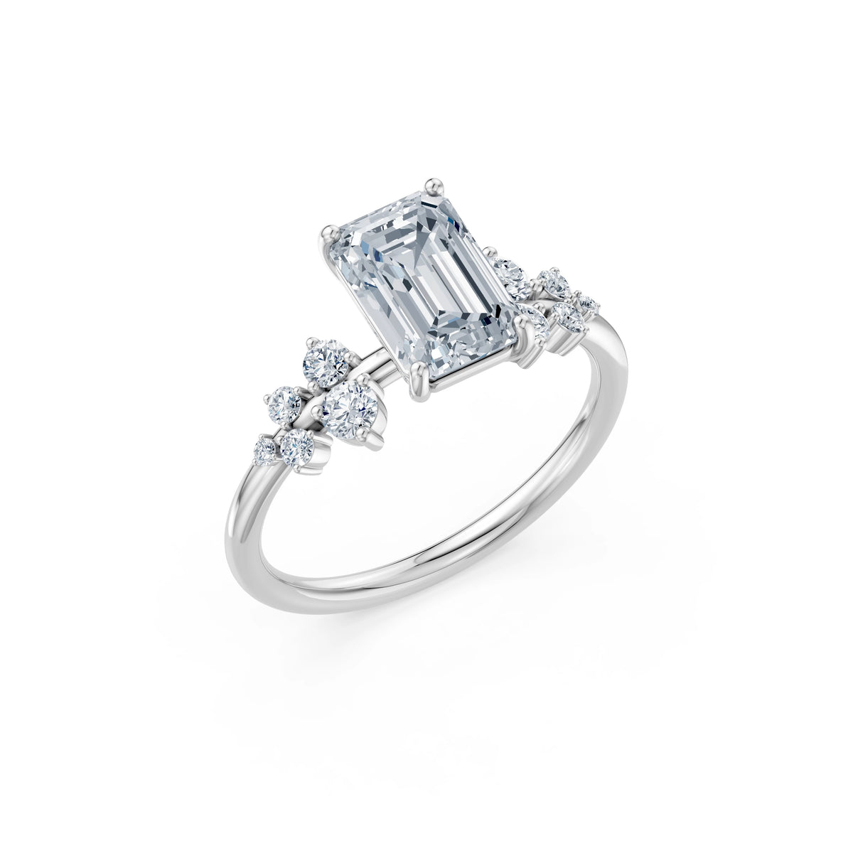 Inel de Logodnă din Aur cu Diamant Central Emerald și Diamante Laterale 2,36 CT