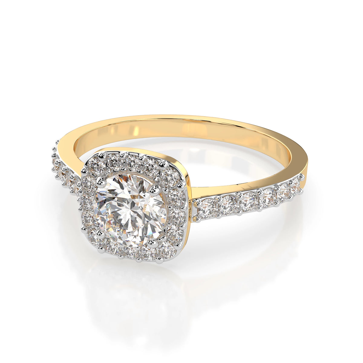 Inel de Logodnă din Aur cu Diamant Central Rotund Briliant și Diamante Laterale 0,57 CT