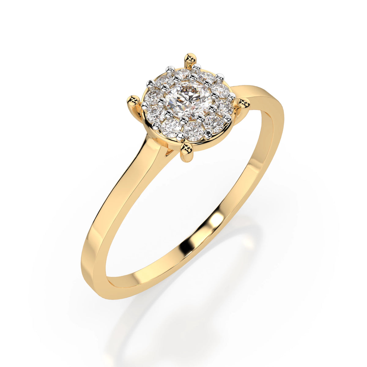 Inel de Logodnă din Aur cu Diamant Central Rotund Briliant și Diamante Laterale 0,18 CT