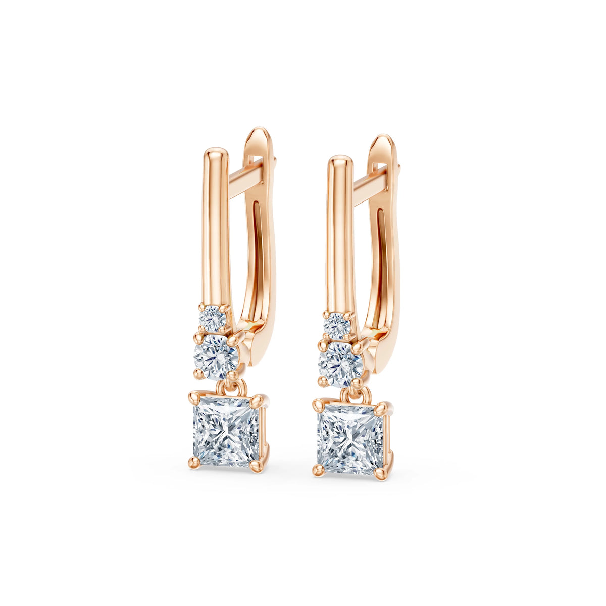 Cercei din Aur cu Diamante, Forma Princess, 1,01 CT