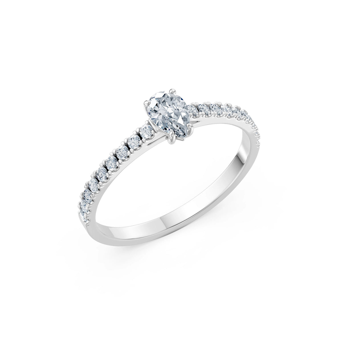 Inel de Logodnă din Aur cu Diamant Central Pear și Diamante Laterale 0,53 CT
