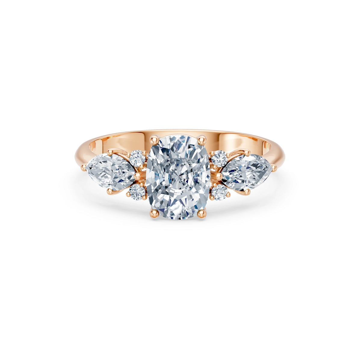 Inel de Logodnă din Aur cu Diamant Central Cushion și Diamante Laterale 2,17 CT