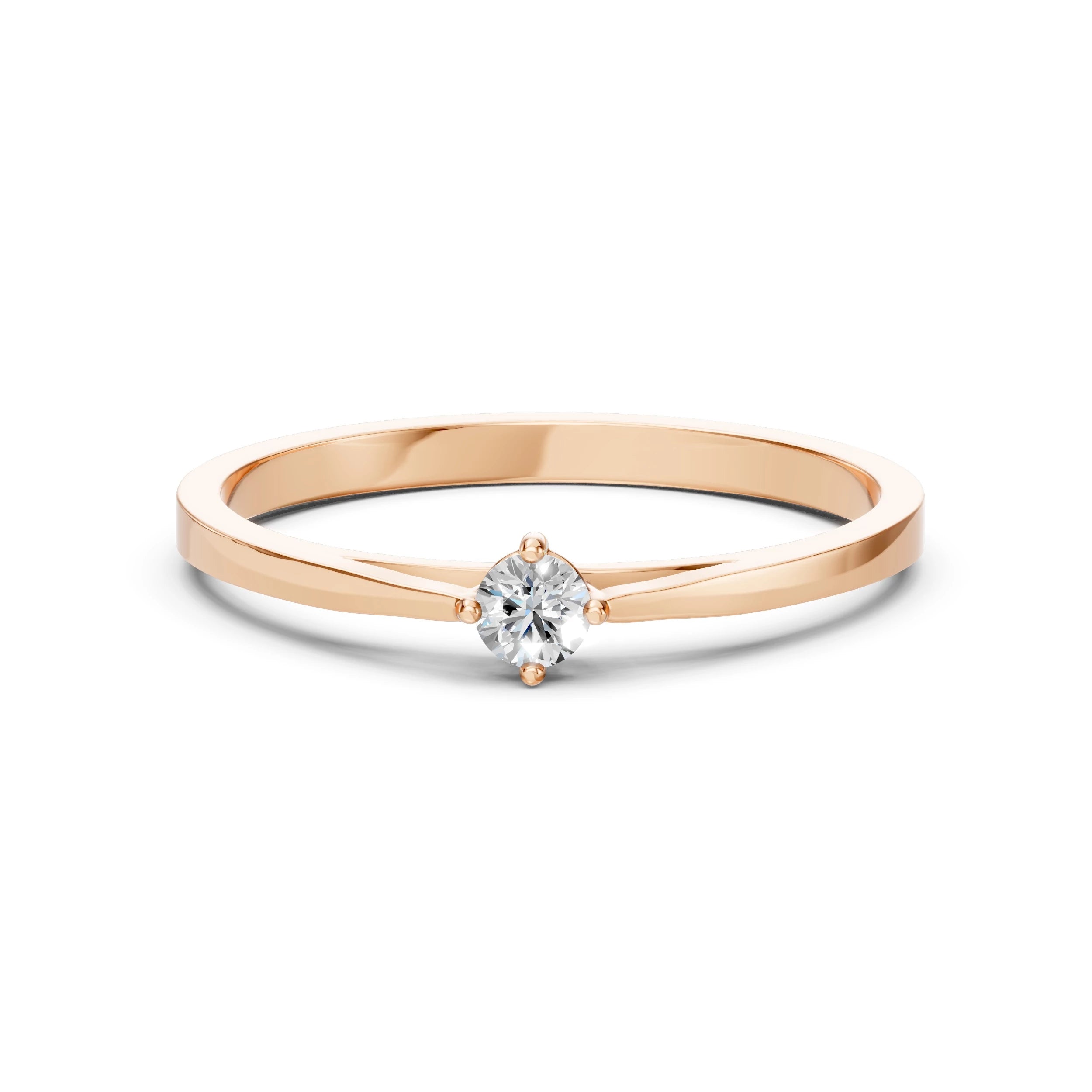 Inel de Logodnă Solitaire din Aur, Diamant Rotund Briliant 0.10 CT