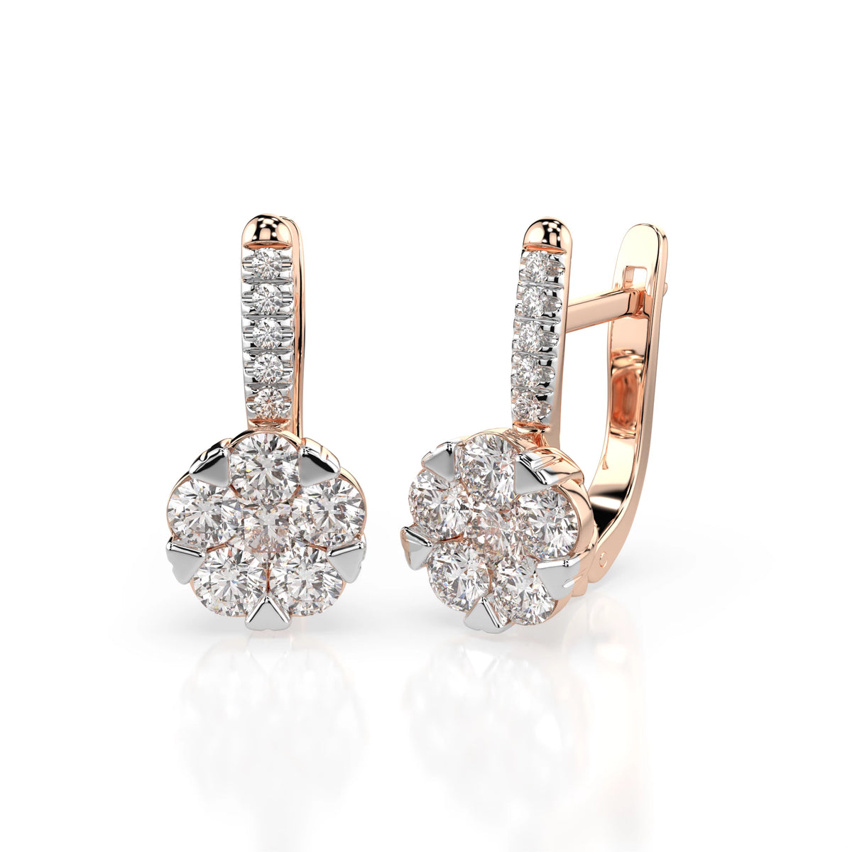 Cercei din Aur cu Diamante, Forma Rotund Briliant, 1,25 CT