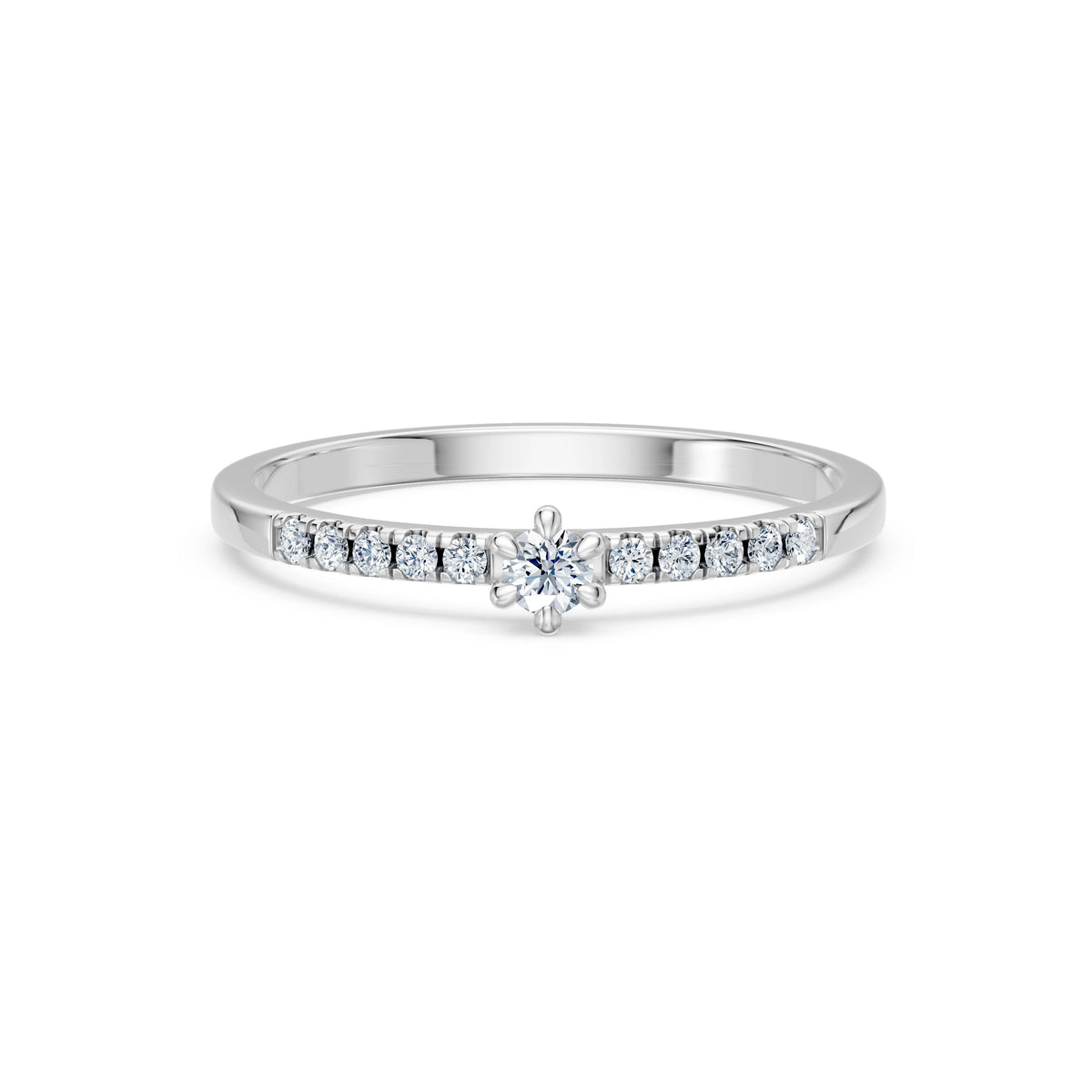 Inel de Logodnă din Aur cu Diamant Central Rotund Briliant și Diamante Laterale 0,17 CT