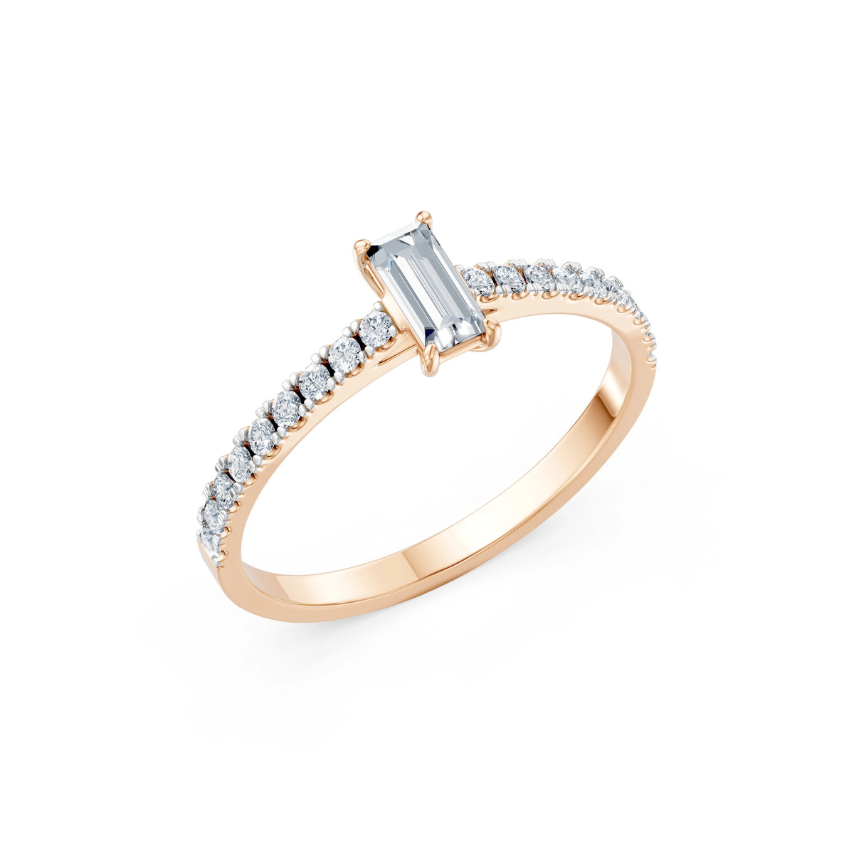 Inel de Logodnă din Aur cu Diamant Central Baguette și Diamante Laterale 0,53 CT