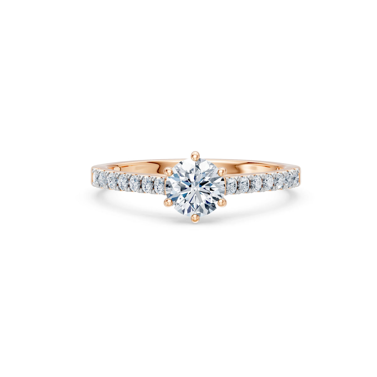 Inel de Logodnă din Aur cu Diamant Central Rotund Briliant și Diamante Laterale 0,95 CT
