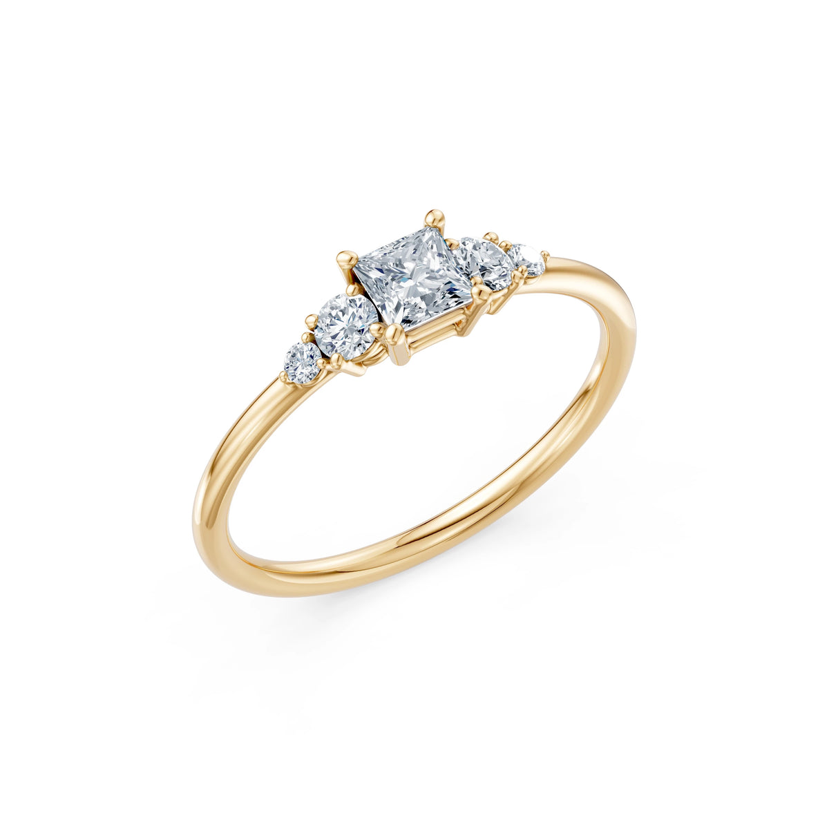 Inel de Logodnă din Aur cu Diamant Central Princess și Diamante Laterale 0,51 CT