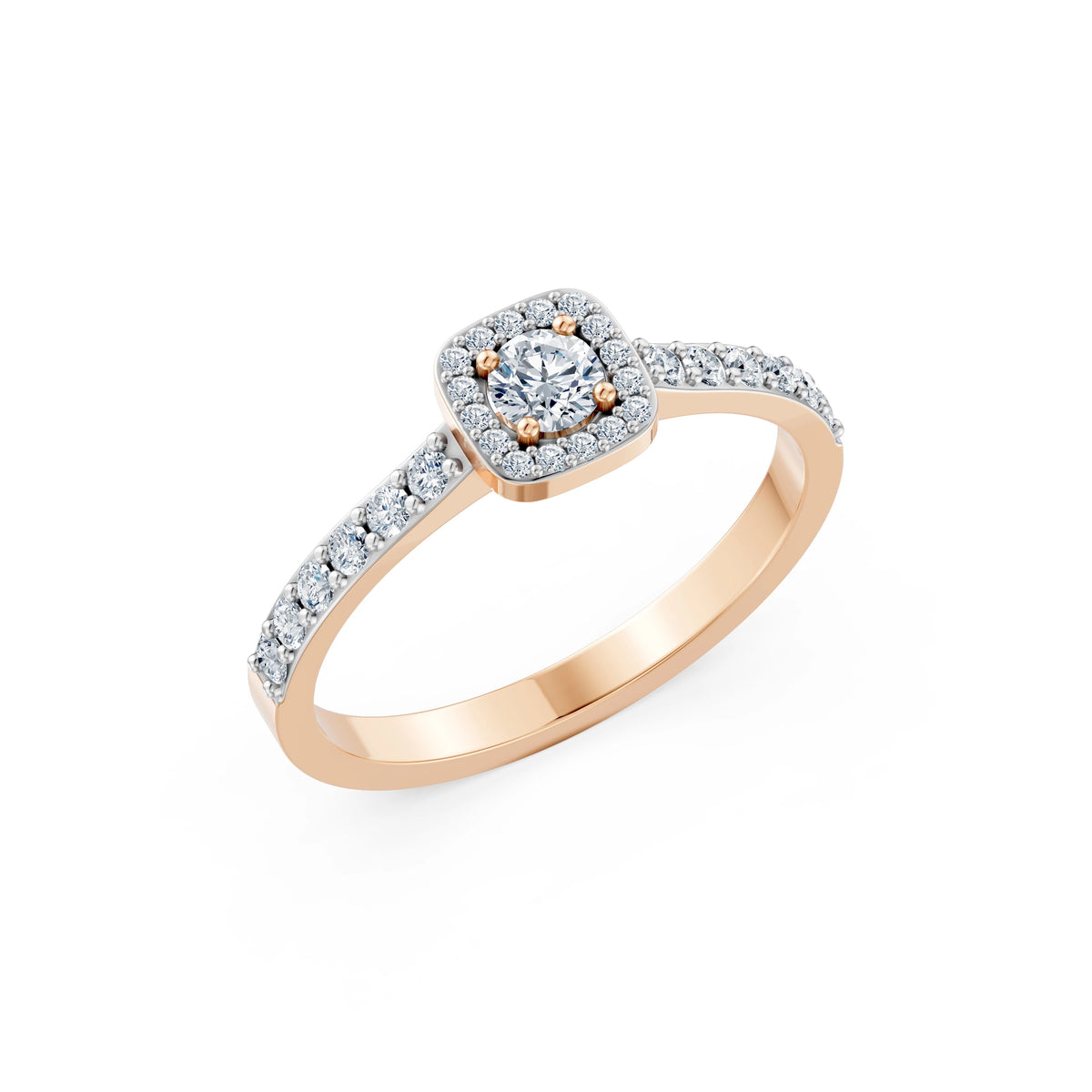 Inel de Logodnă din Aur cu Diamant Central Rotund Briliant și Diamante Laterale 0,46 CT