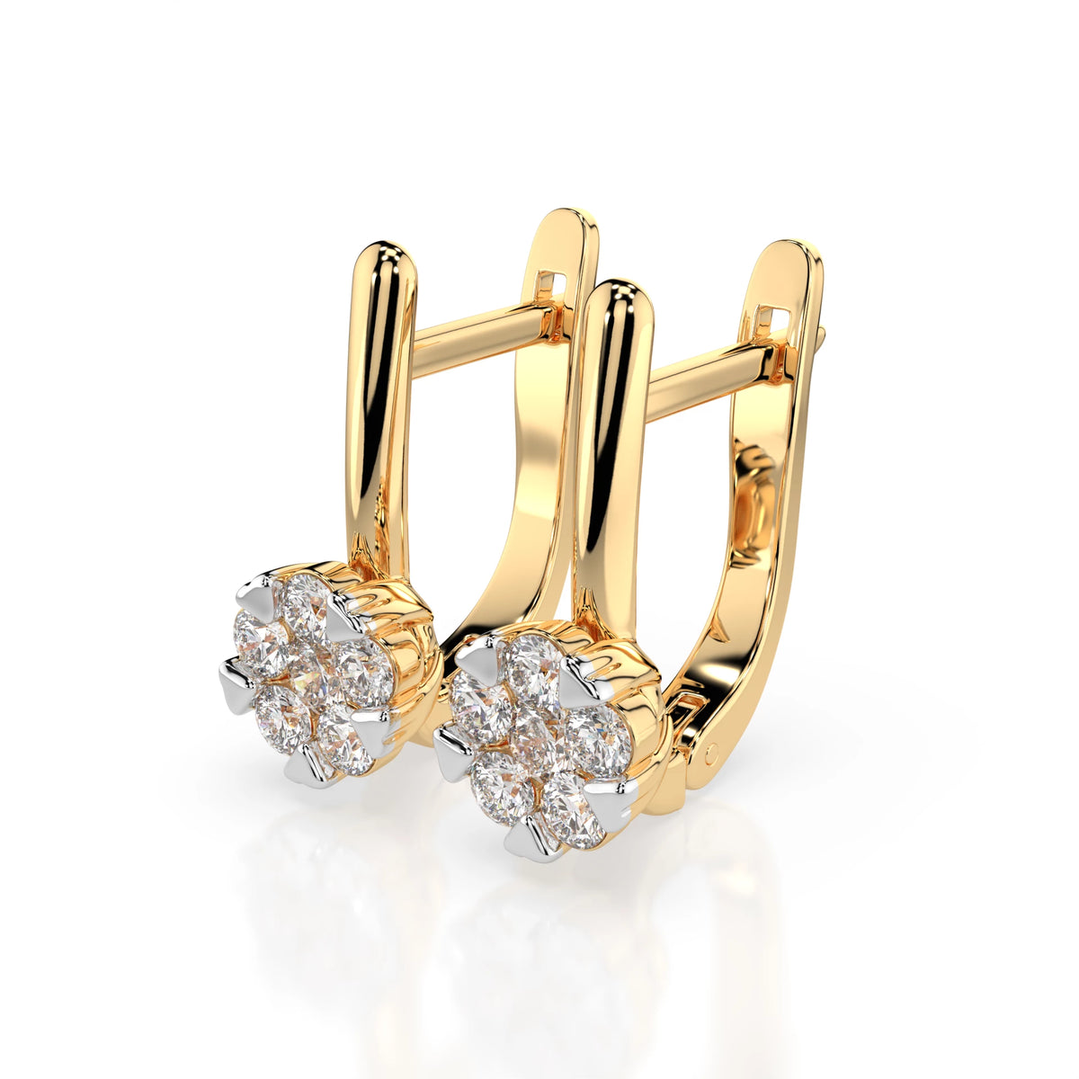 Cercei din Aur cu Diamante, Forma Rotund Briliant, 0,42 CT