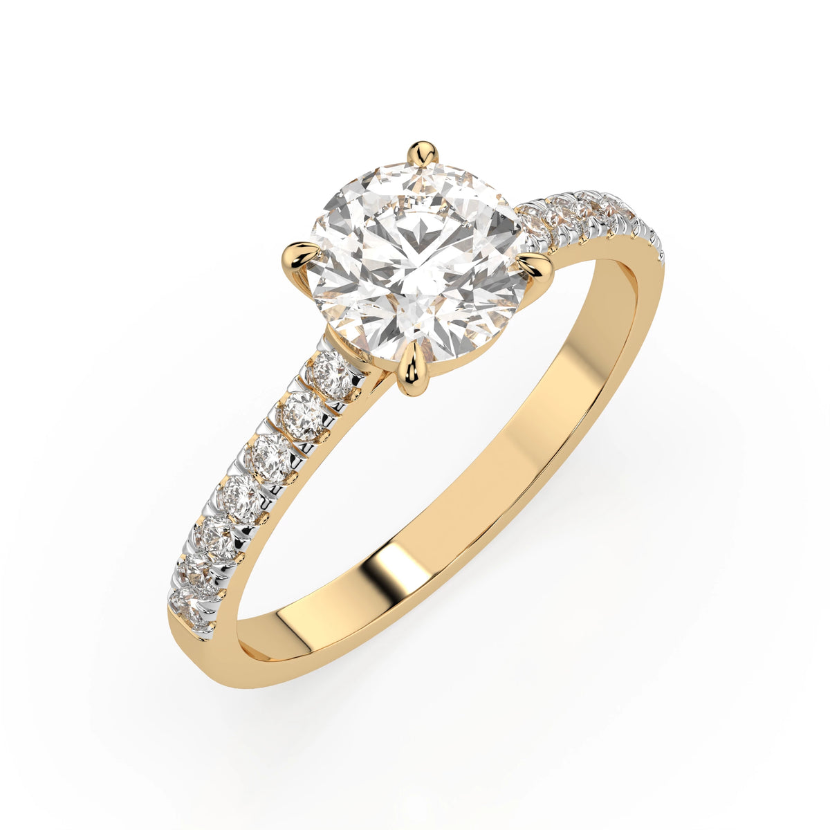 Inel de Logodnă din Aur cu Diamant Central Rotund Briliant și Diamante Laterale 0,91 CT