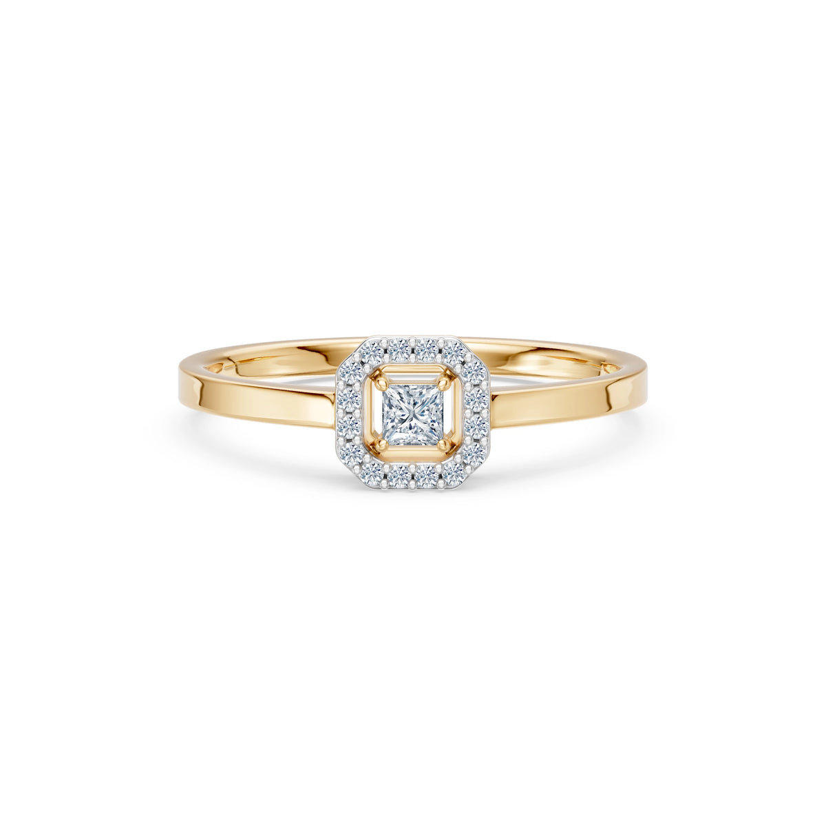 Inel de Logodnă din Aur cu Diamant Central Princess și Diamante Laterale 0,25 CT