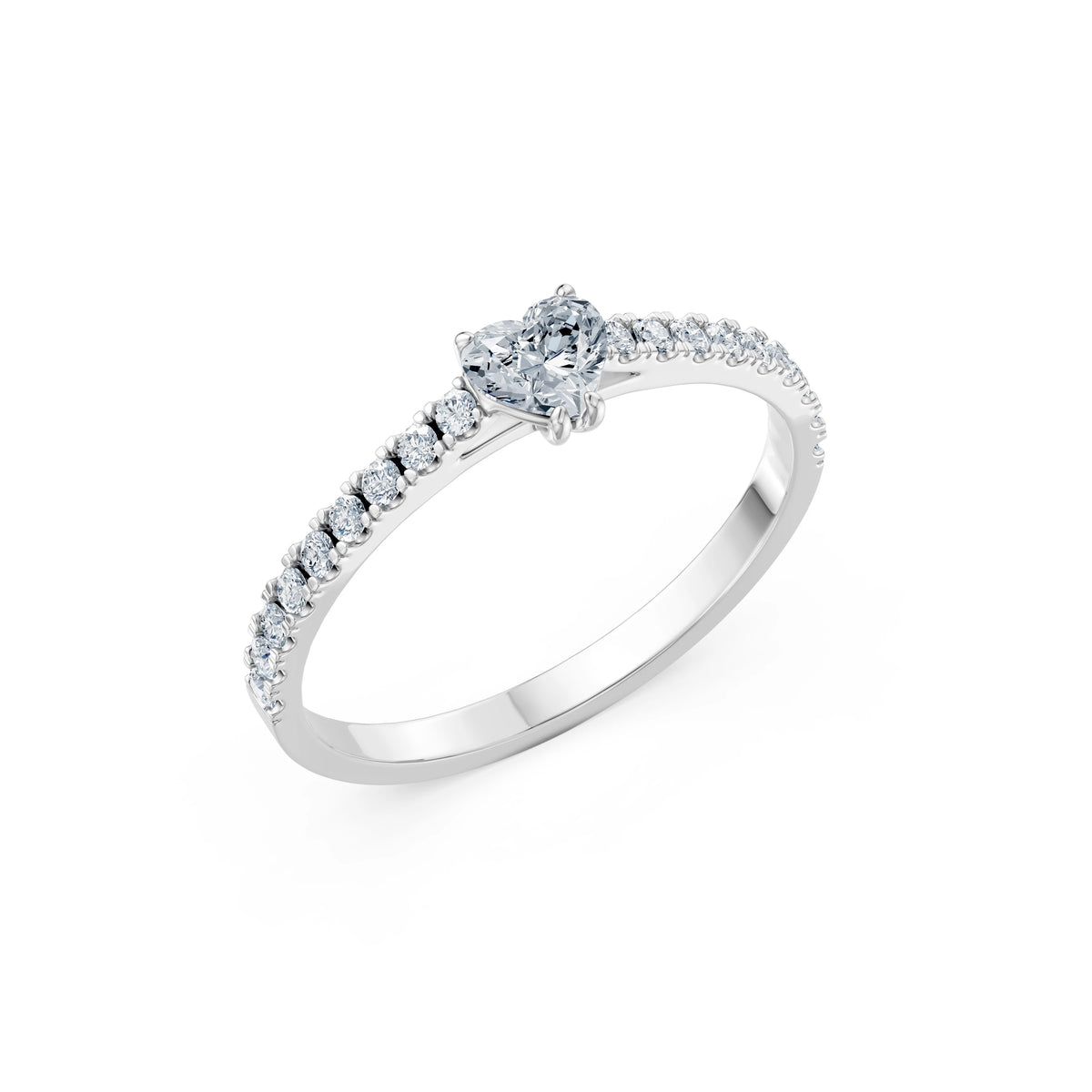 Inel de Logodnă din Aur cu Diamant Central Inimă și Diamante Laterale 0,53 CT