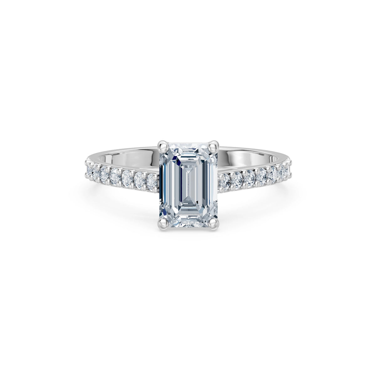 Inel de Logodnă din Aur cu Diamant Central Emerald și Diamante Laterale 1,78 CT