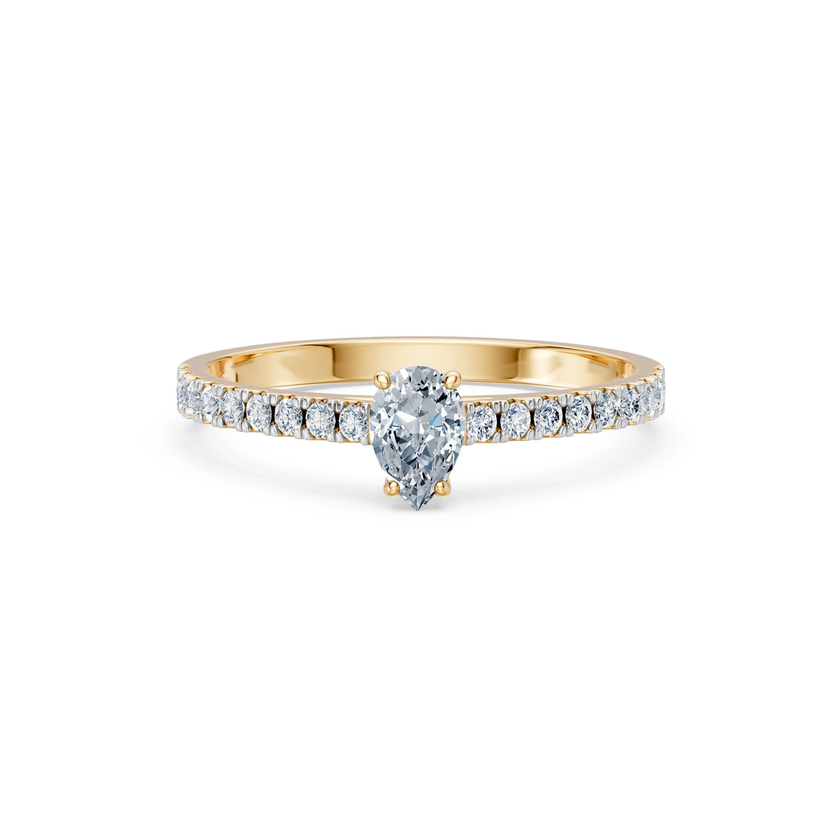 Inel de Logodnă din Aur cu Diamant Central Pear și Diamante Laterale 0,53 CT