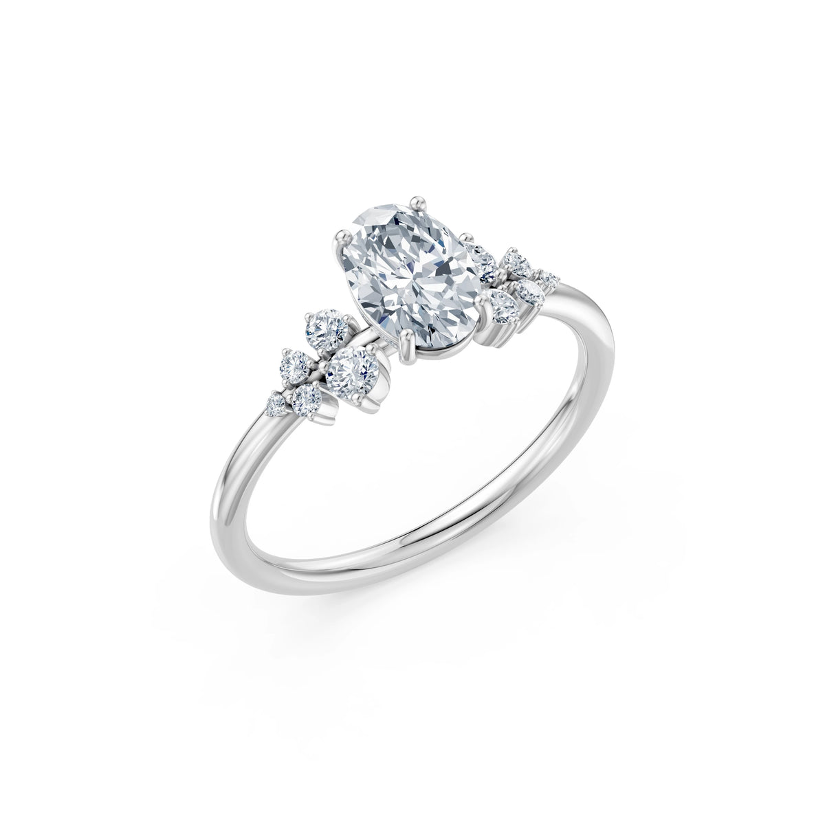 Inel de Logodnă din Aur cu Diamant Central Oval și Diamante Laterale 1,25 CT