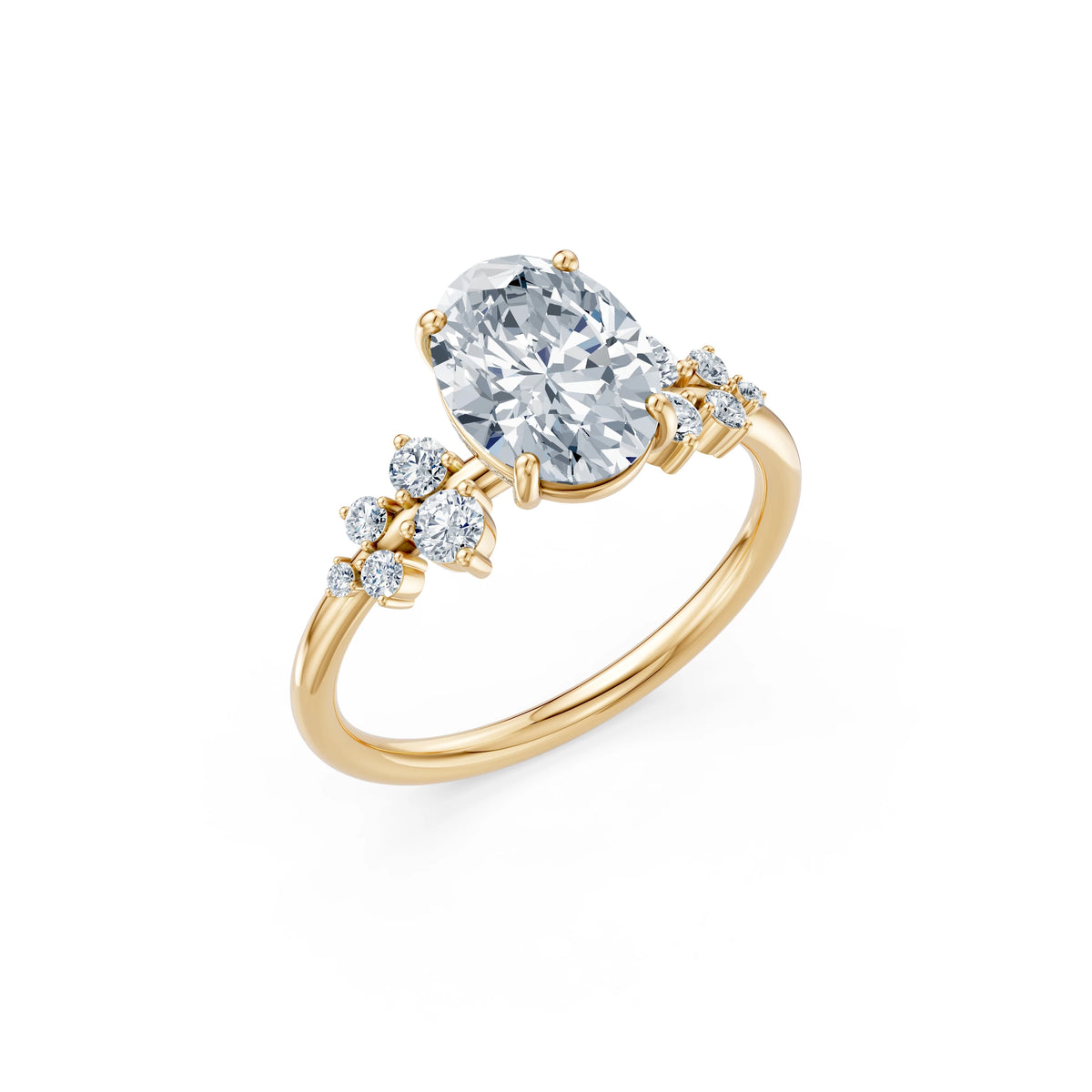 Inel de Logodnă din Aur cu Diamant Central Oval și Diamante Laterale 2,36 CT