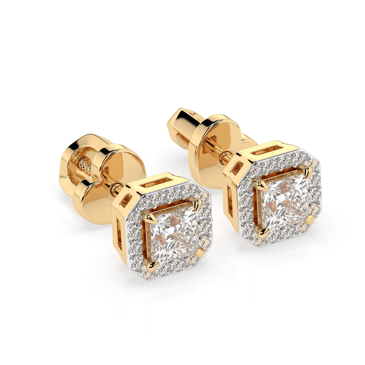 Cercei din Aur cu Diamante, Forma Princess, 0,50 CT