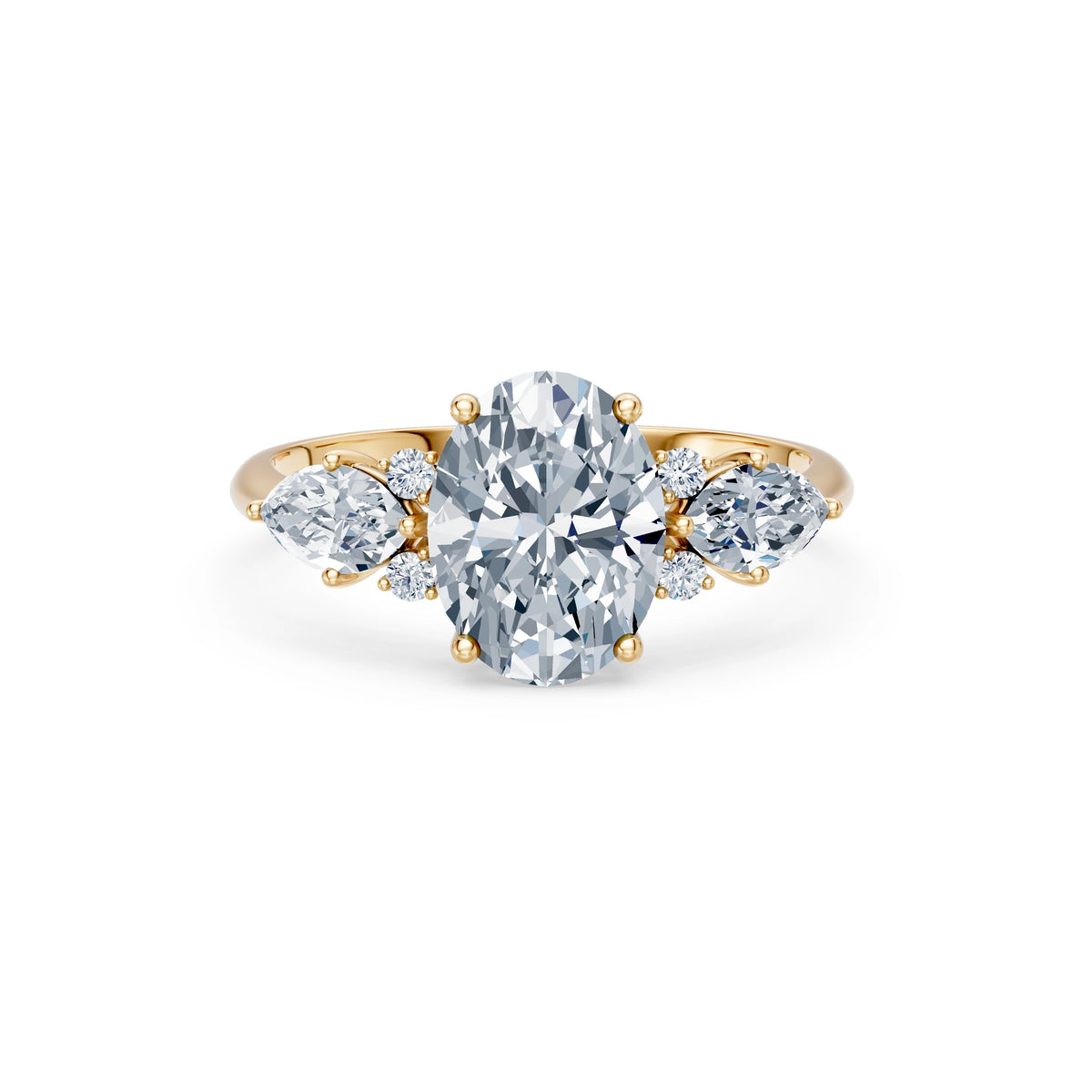 Inel de Logodnă din Aur cu Diamant Central Oval și Diamante Laterale 2,67 CT