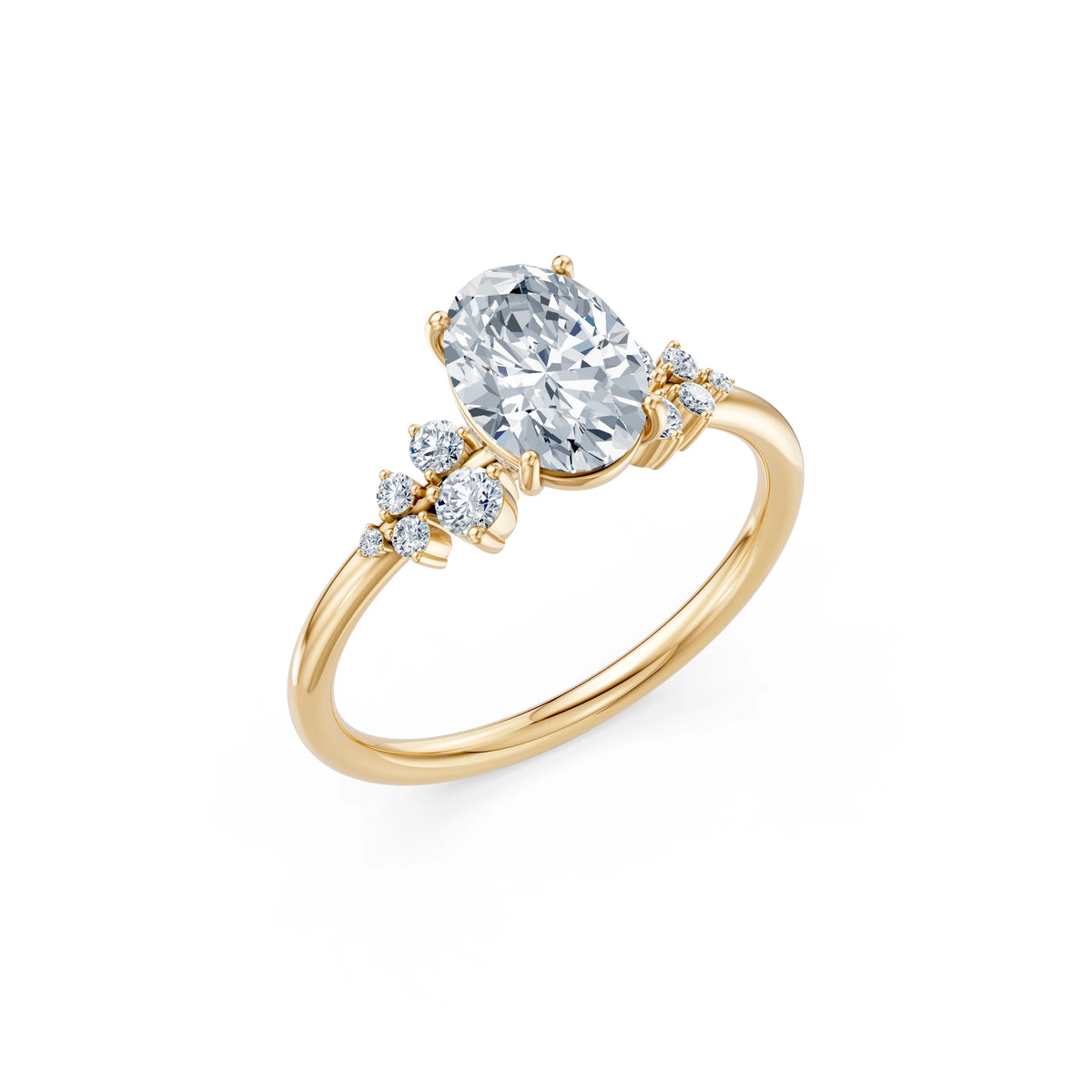 Inel de Logodnă din Aur cu Diamant Central Oval și Diamante Laterale 1,75 CT