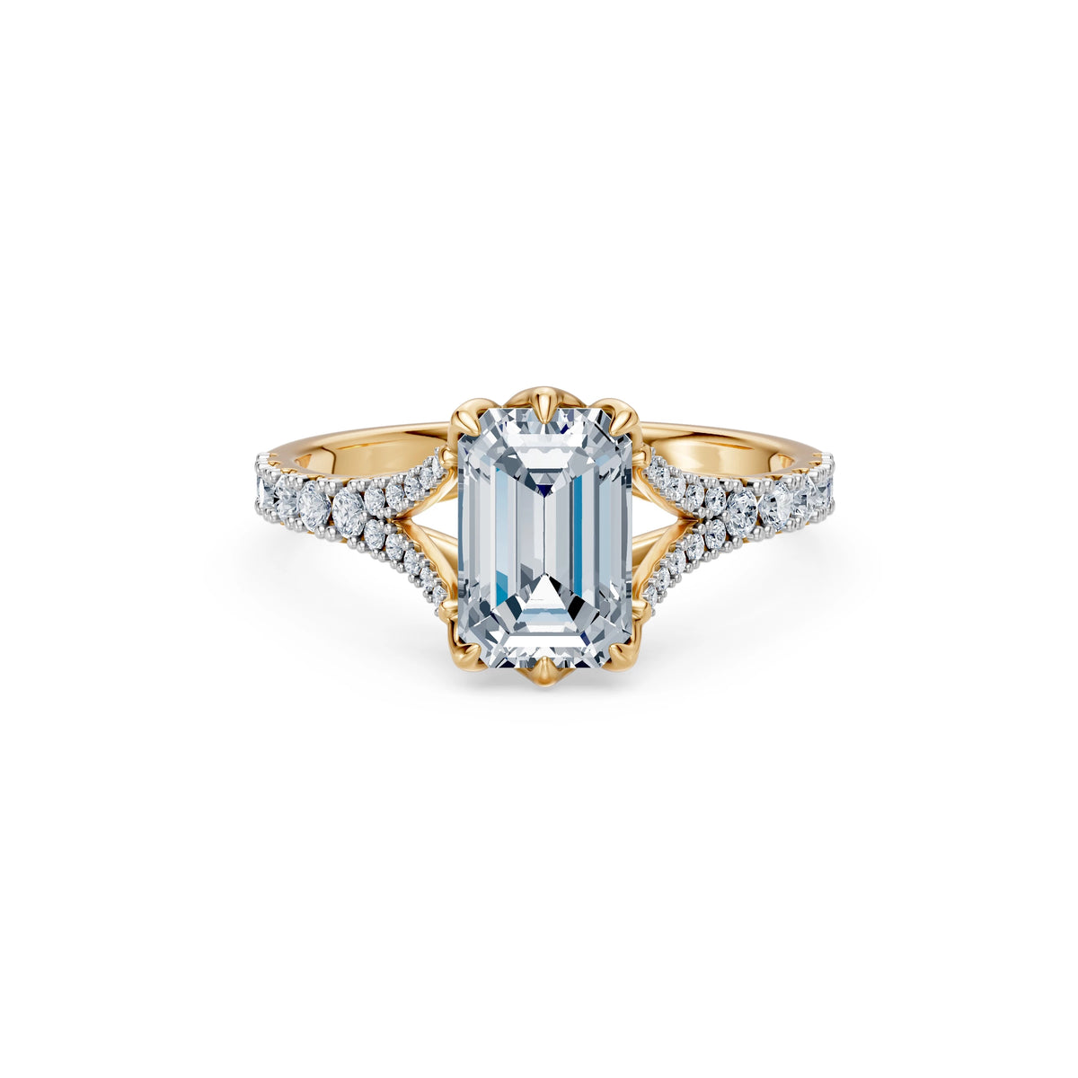 Inel de Logodnă din Aur cu Diamant Central Emerald și Diamante Laterale 2,37 CT