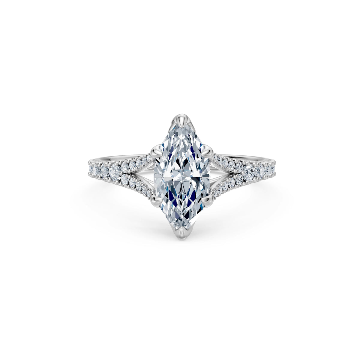 Inel de Logodnă din Aur cu Diamant Central Marquise și Diamante Laterale 1,81 CT