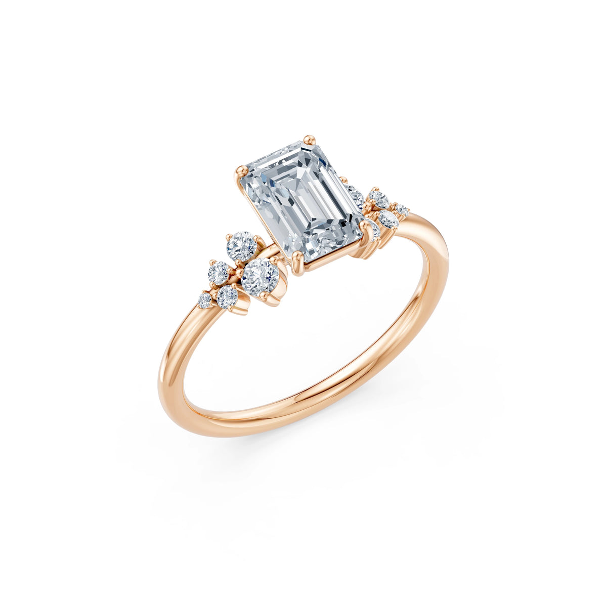 Inel de Logodnă din Aur cu Diamant Central Emerald și Diamante Laterale 1,75 CT