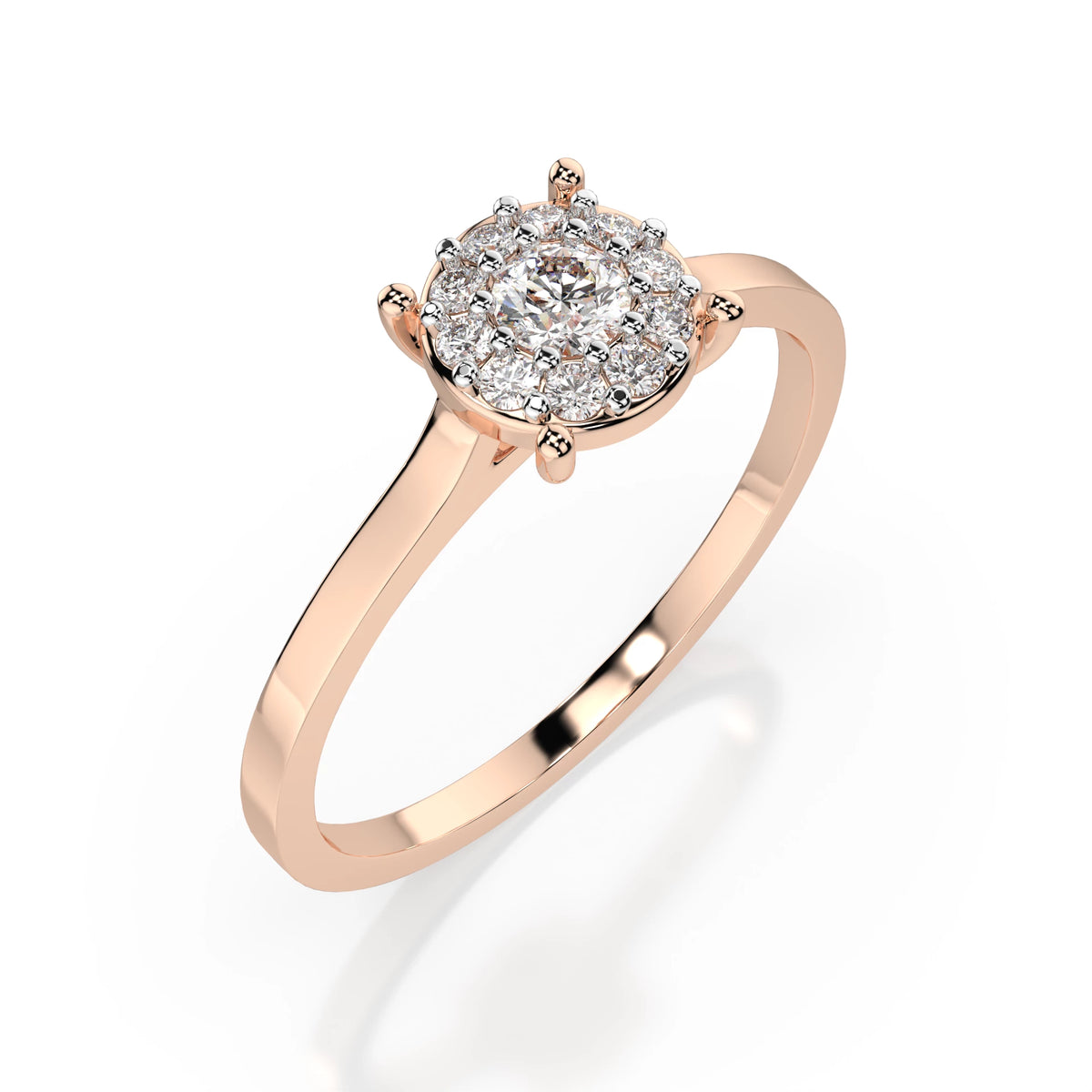 Inel de Logodnă din Aur cu Diamant Central Rotund Briliant și Diamante Laterale 0,11 CT